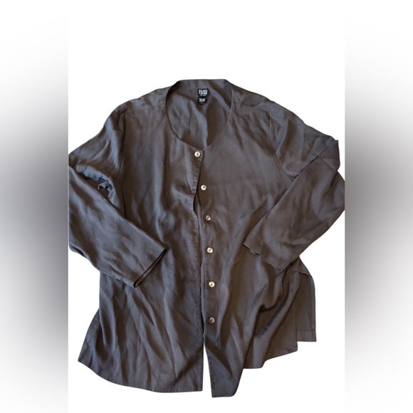 Eileen Fisher Brown 100% Silk Button Down Shirt Size Large - Picture 1 of 2